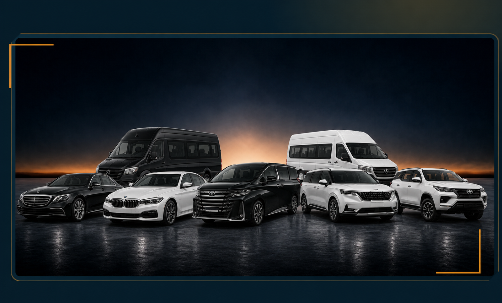 Monish Tours and Travels premium fleet including Mercedes-Benz, BMW, Toyota Vellfire, Kia Carnival, SUVs and group travellers